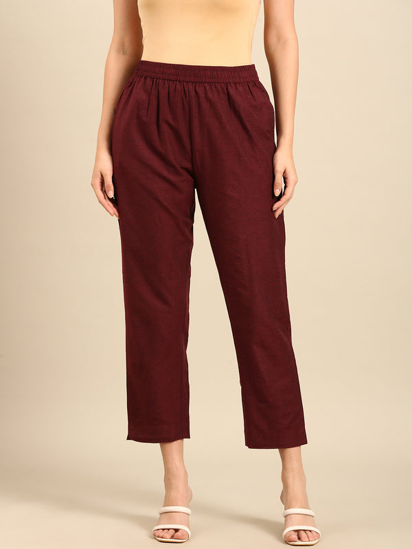 Cigarette Pants-Maroon - De Moza