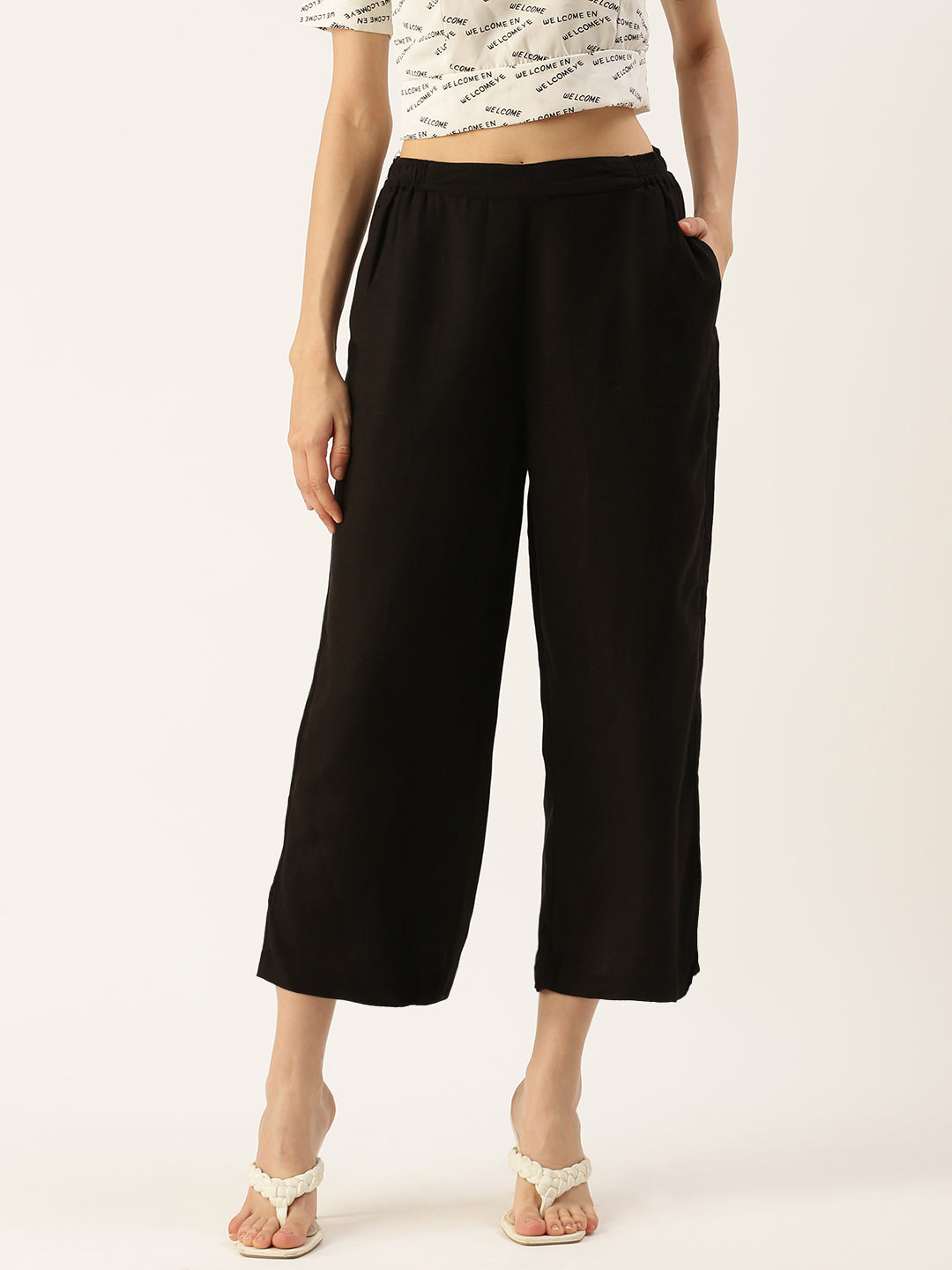 De Moza Women's Crop Palazzo Black