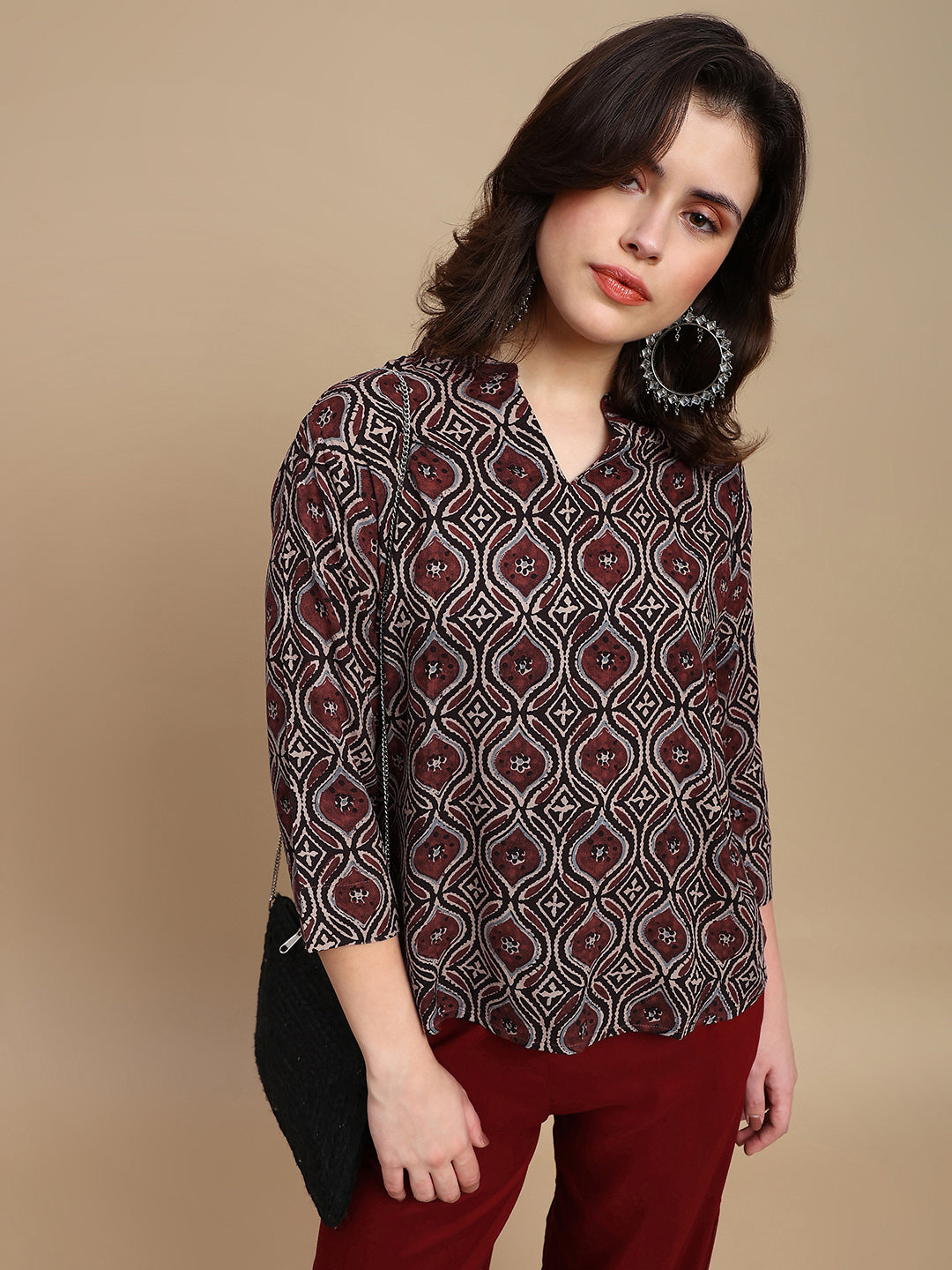 De Moza Women Festive Top Maroon - De Moza