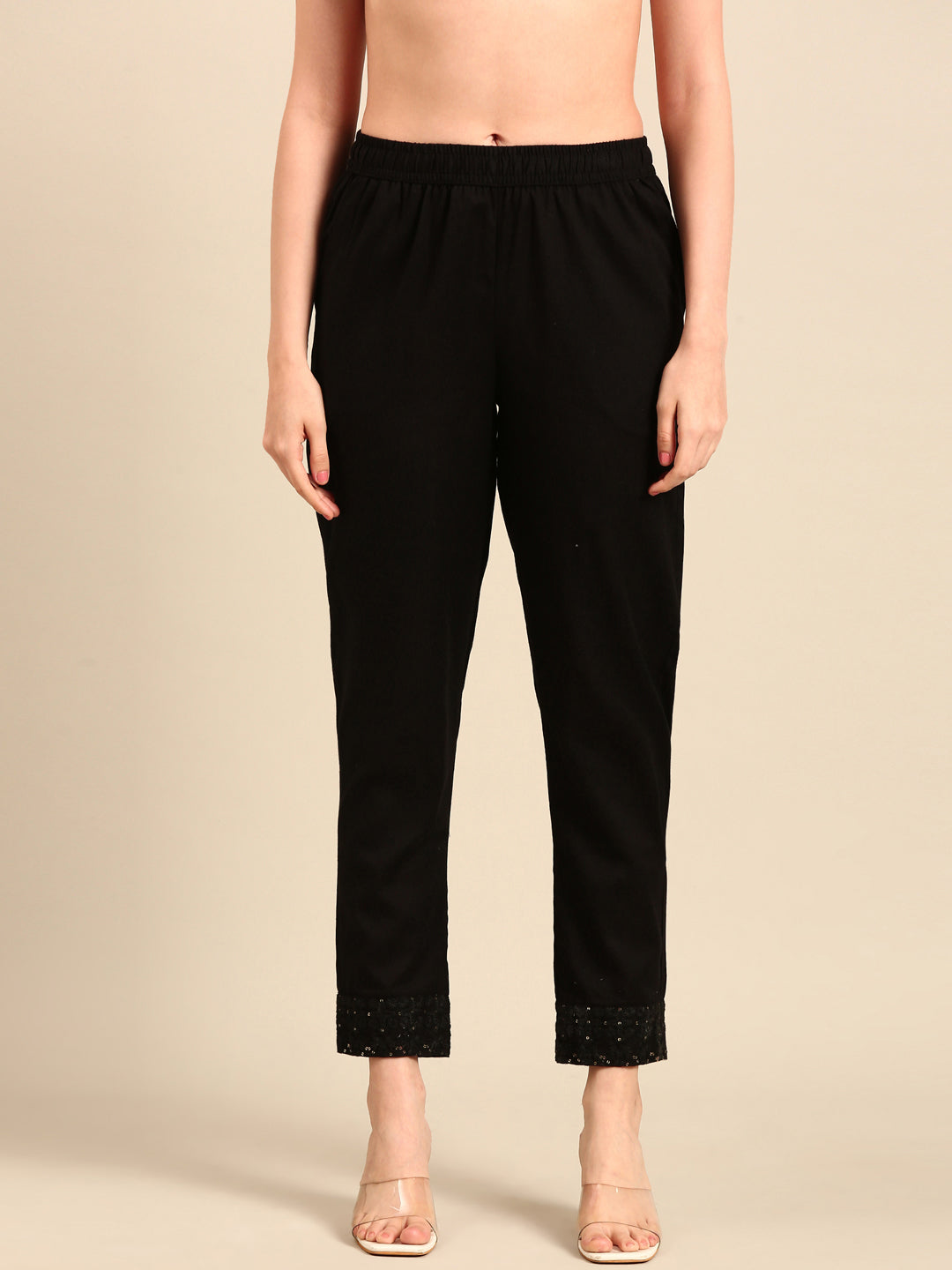 Straight Pant Embroidered-Black - De Moza