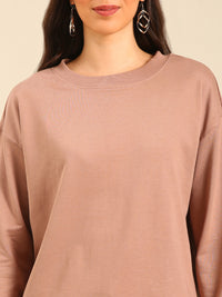 De Moza Women Winter Co-ord set ( Sweatshirt & Jogger)  - Tan