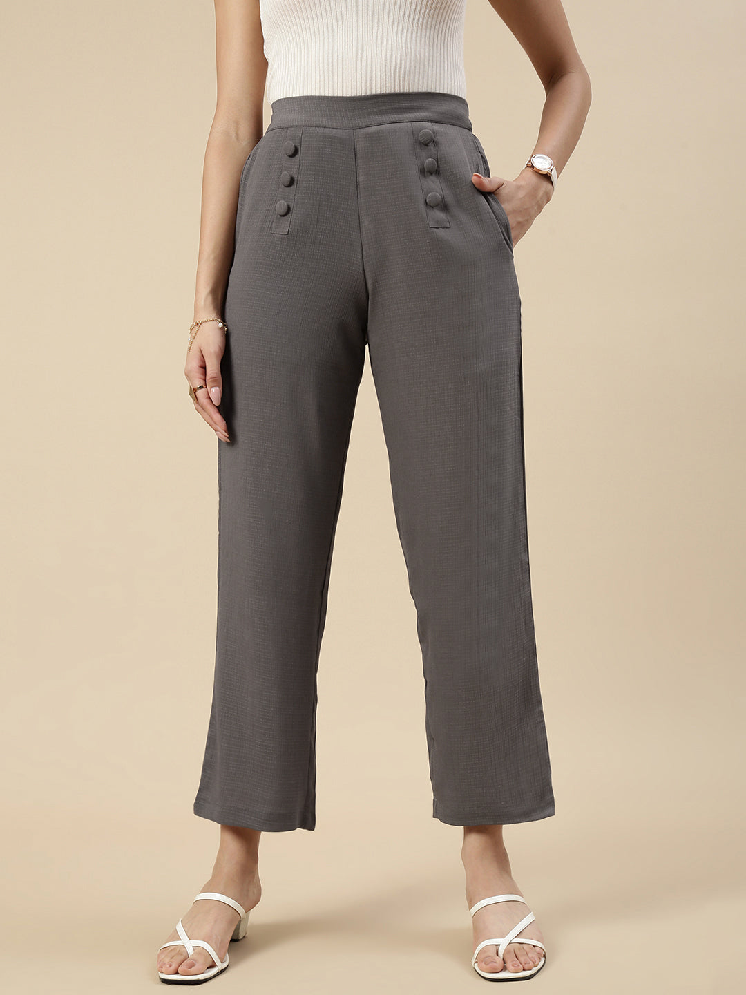 Casual Straight Pant-Grey