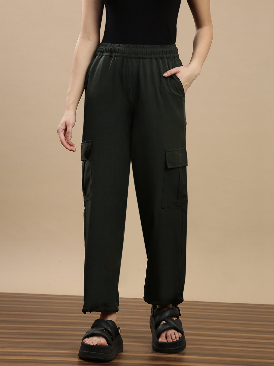 De Moza Women Casual Pants Olive Green