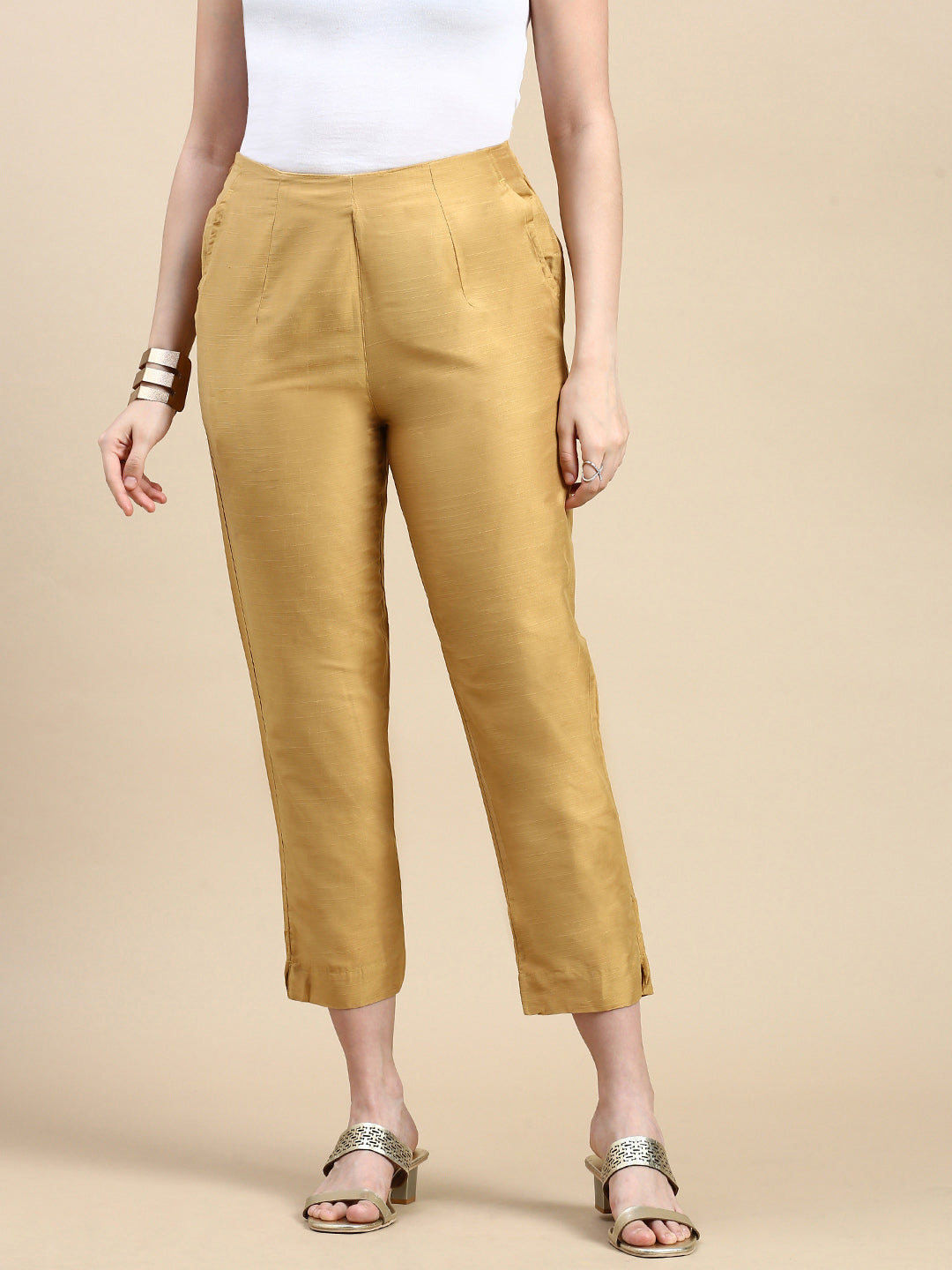 Metallic Cigarette Pant-Gold - De Moza