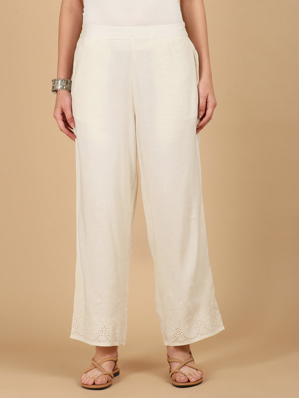 De Moza Women Woven Rayon Regular Fit Palazzo with Functional Pockets Natural - De Moza