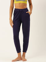 De Moza Womens Yoga Pant - Ankle  Solid Cotton Navy Blue - De Moza