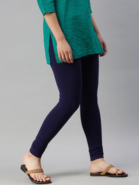 De Moza Ladies Ankle Length Leggings Solid Cotton Navy Blue