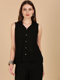 De Moza Women Woven Rayon loosed Fit Top Black