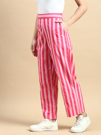 Co-Ord Set Striped (Shirt & Wide Leg Pant)-Pink - De Moza