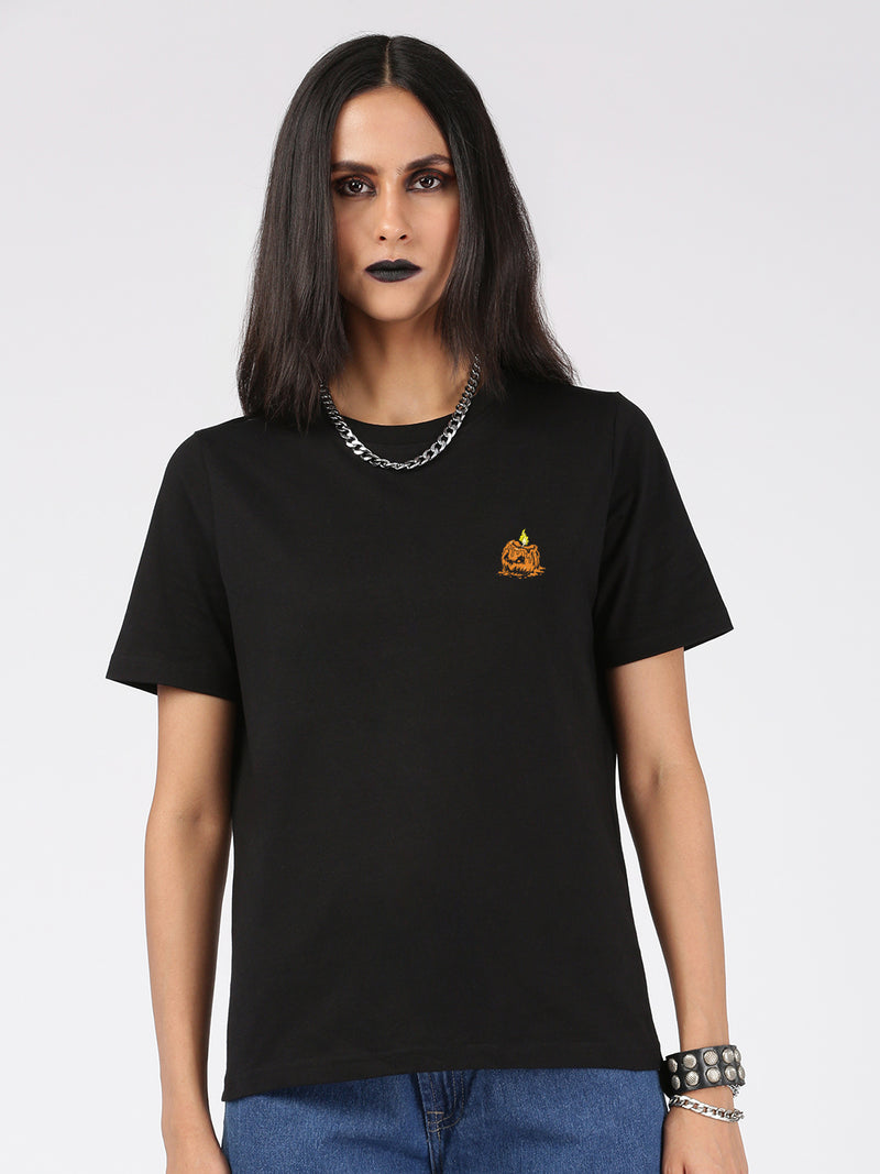 De Moza Women's Halloween Half Sleeve T-Shirt Black - De Moza