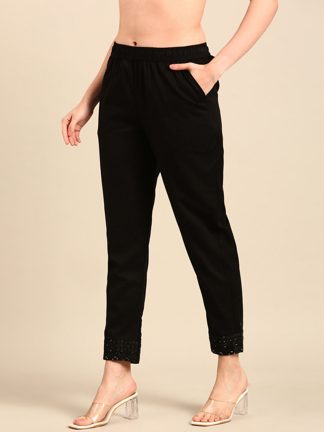 Straight Pant Embroidered-Black - De Moza