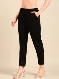 Straight Pant Embroidered-Black - De Moza