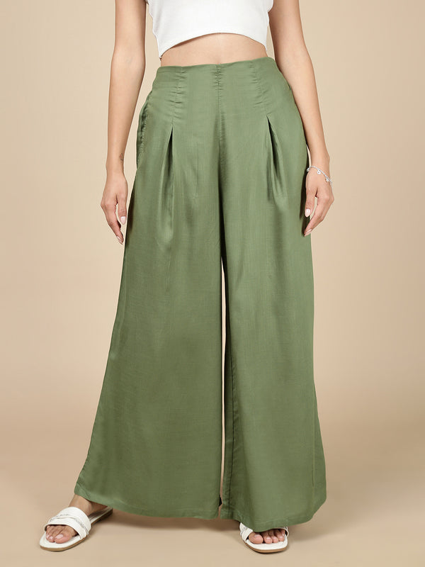 Pleated Palazzo-Deep Green - De Moza