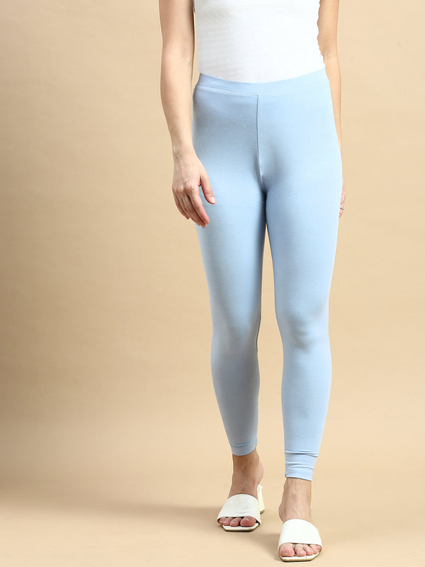 Ankle Length Leggings Viscose-Powder Blue - De Moza