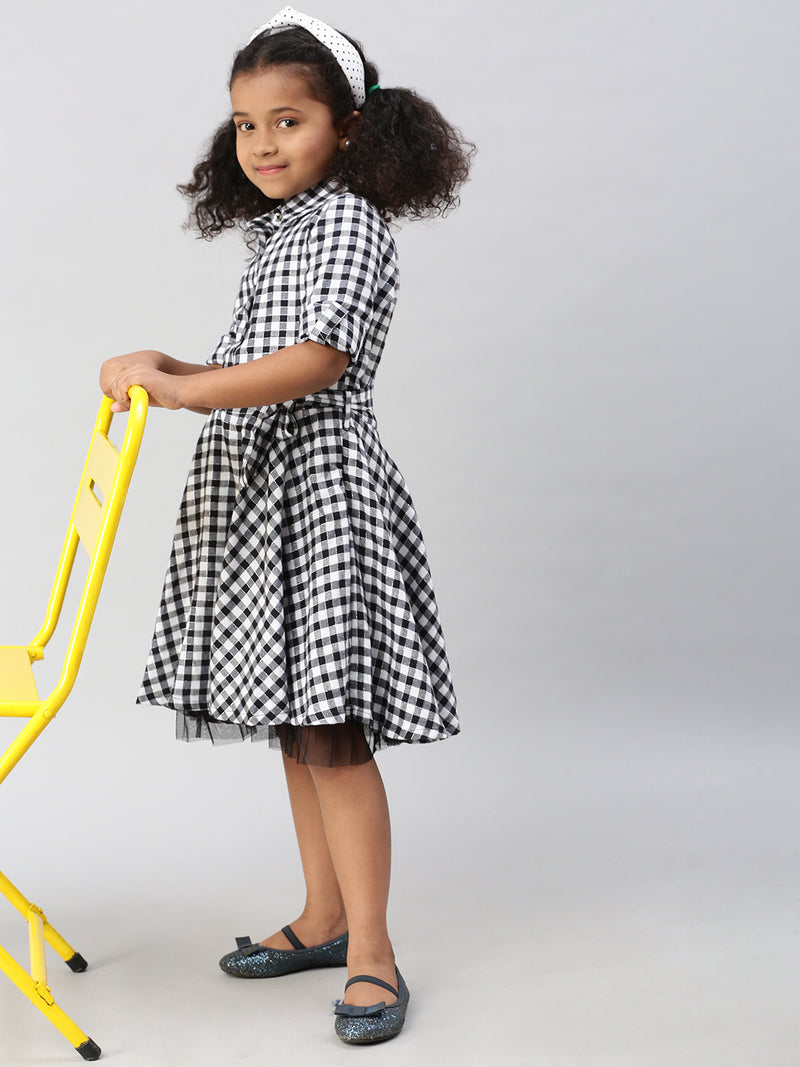 De Moza Girls Collared Dress Dress Yarn Dyed Cotton White - De Moza