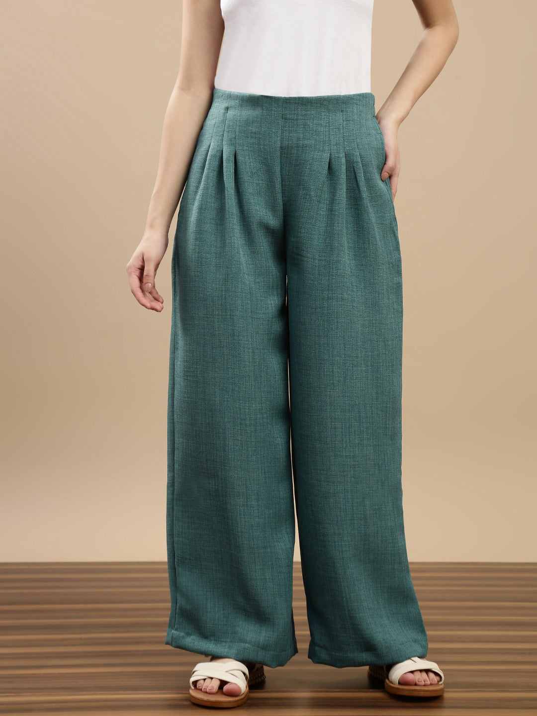 De Moza Women Casual Palazzo Dark Teal
