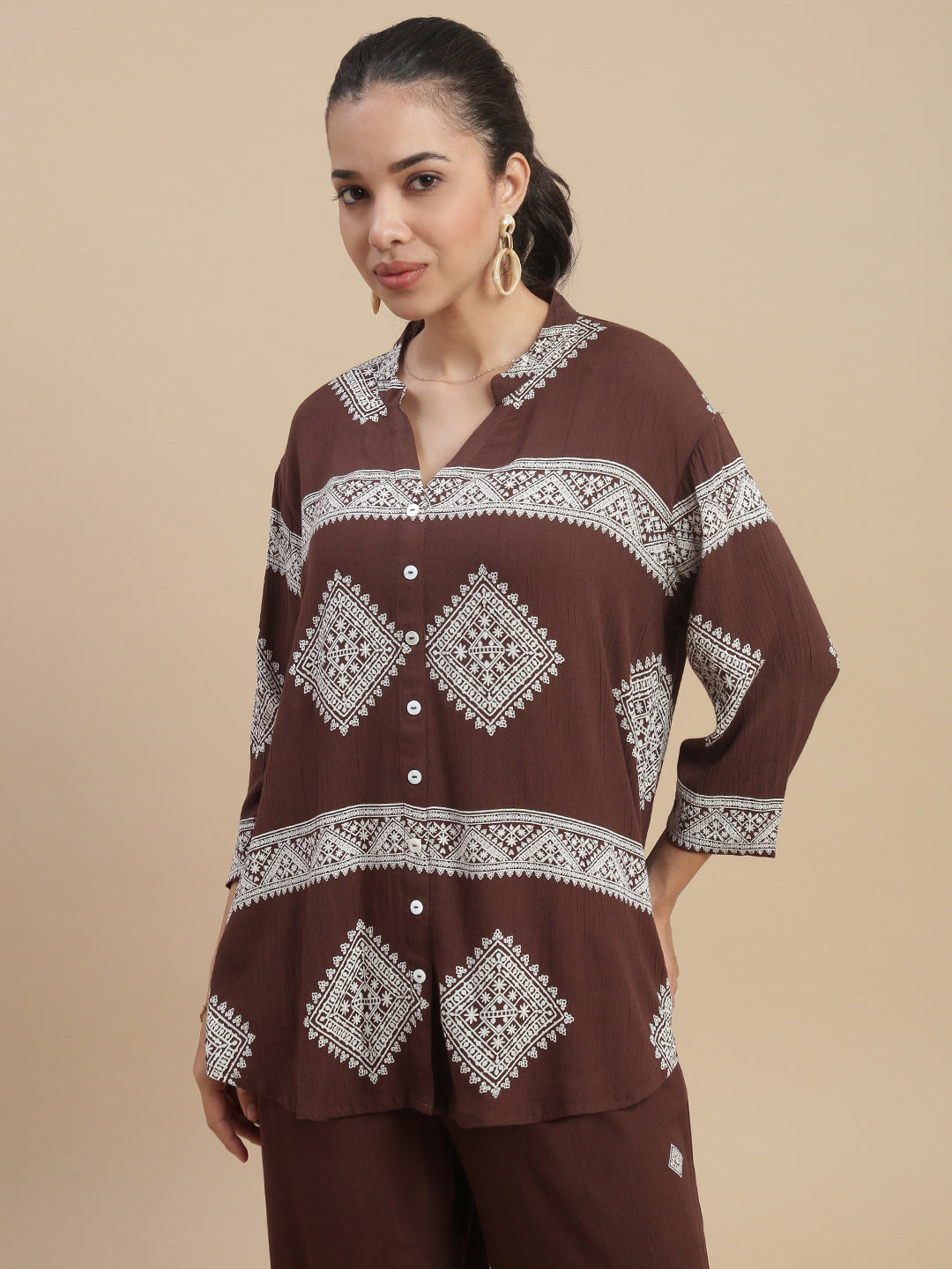 De Moza Women's Officewear Co-ords (Shirt & Straight Palazzo) Dark Brown - De Moza