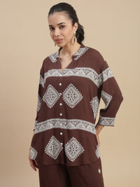 De Moza Women's Officewear Co-ords (Shirt & Straight Palazzo) Dark Brown - De Moza