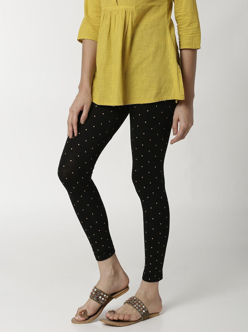 De Moza - Ladies Printed Black Ankle Length Leggings - De Moza