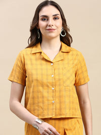 Crop Shirt Woven-Mustard - De Moza