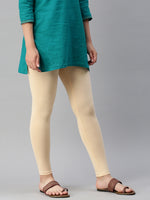 De Moza Ladies Ankle Length Leggings Solid Cotton Ivory - De Moza