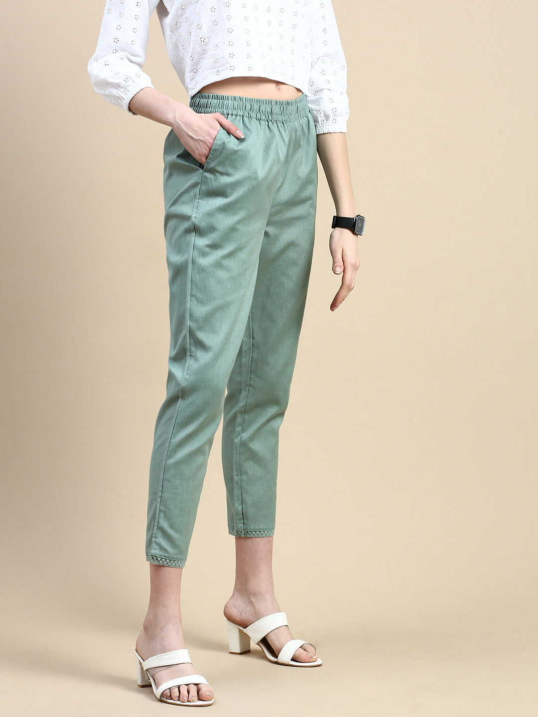 Cigarette Pants-Sage Green - De Moza