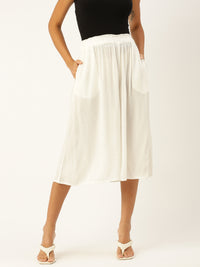 De Moza Women Culottes  Solid Viscose Offwhite - De Moza