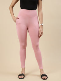 Ankle Length High Waist Leggings-Rose Pink - De Moza