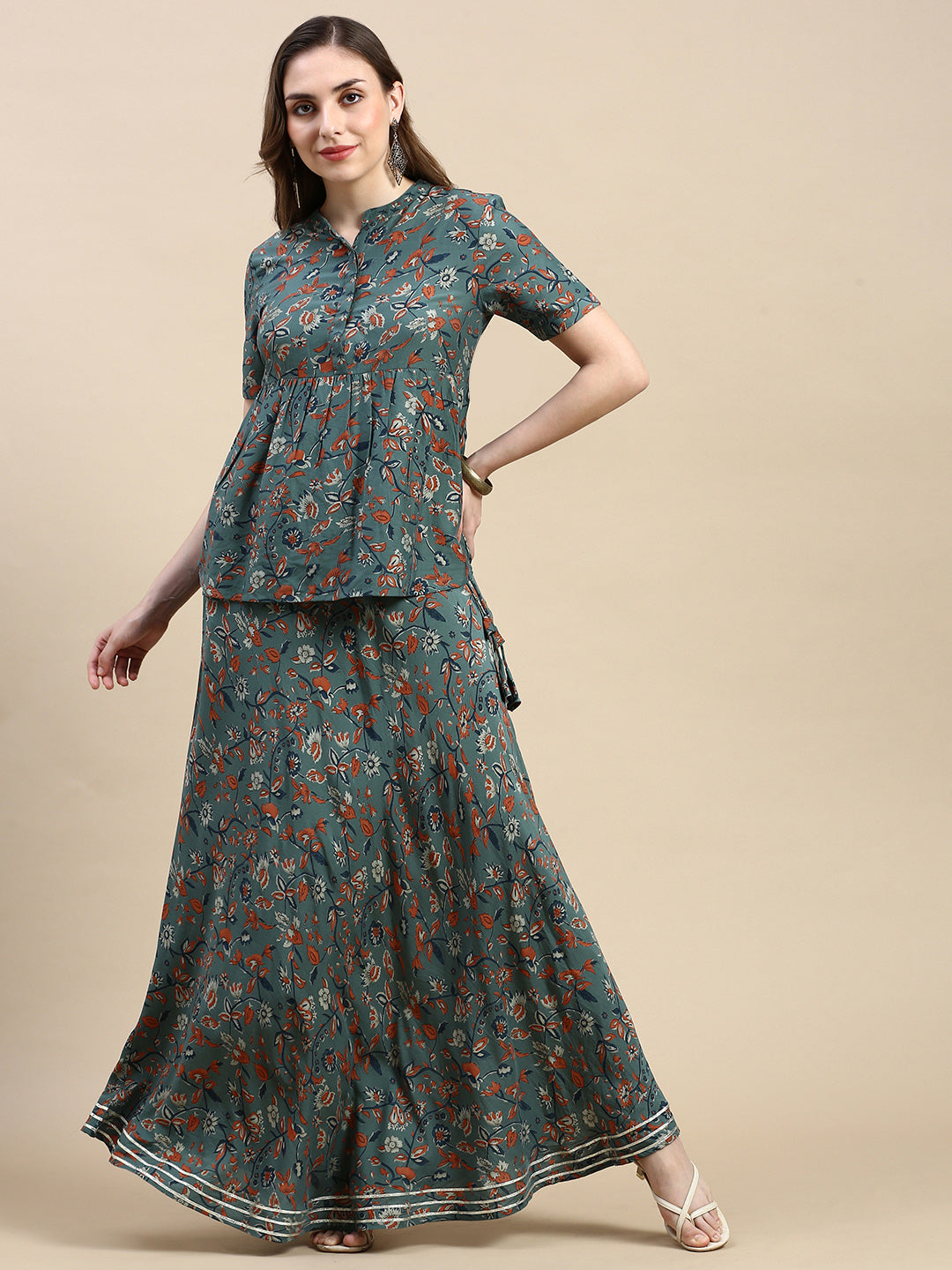 Skirt Woven AOP-Green - De Moza