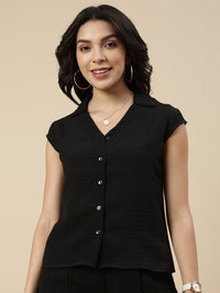 Co-Ord Set(Casual Top & Narrow Palazzo)-Black