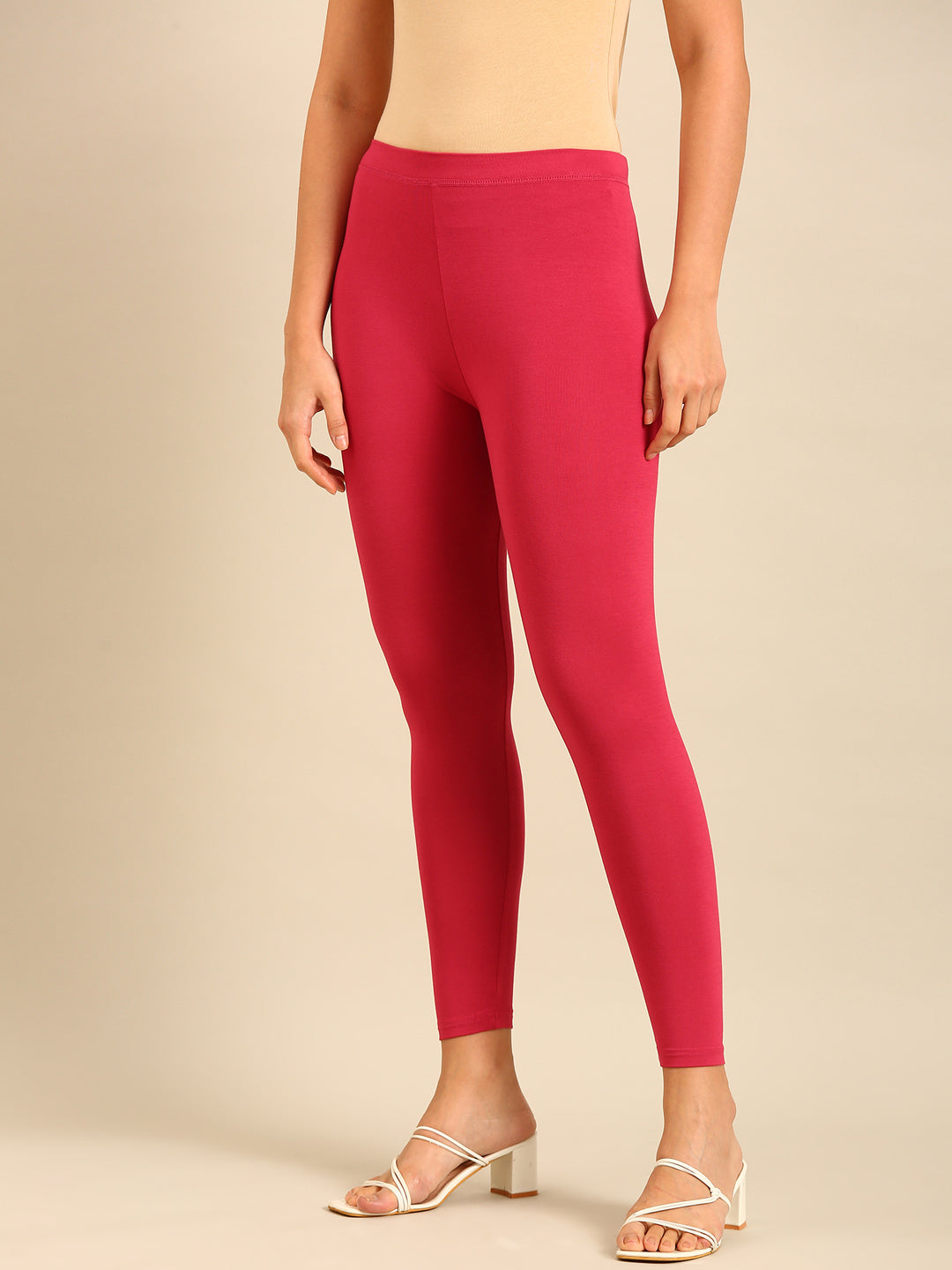 Ankle Length Leggings Viscose-Dark Pink - De Moza