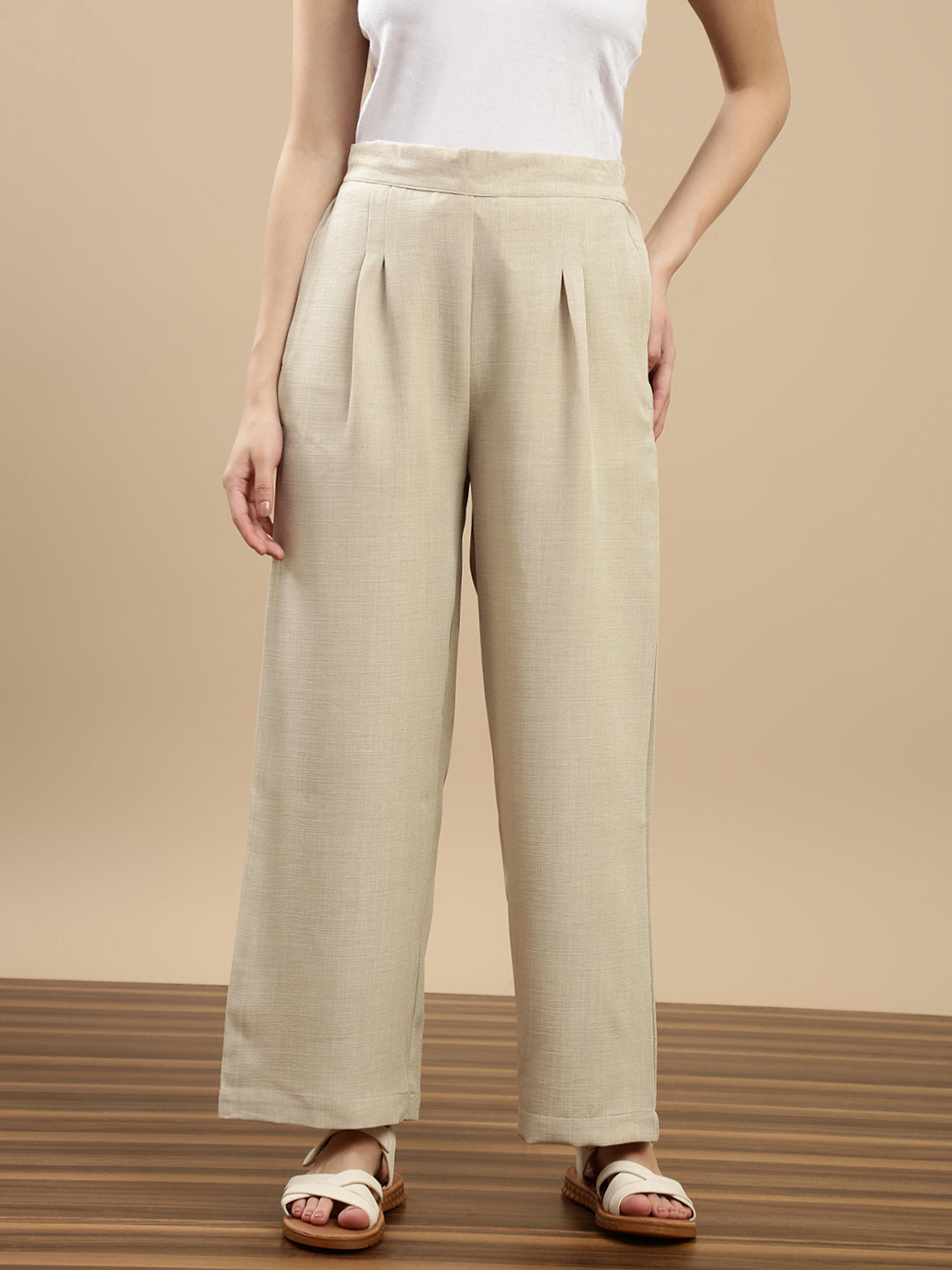 De Moza Women Casual Palazzo Light Beige