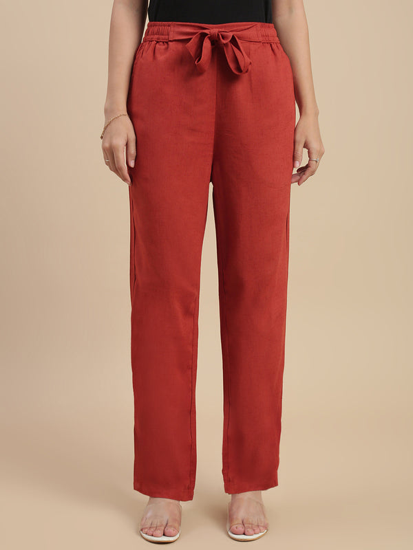 De Moza Women Casual Pants Rust Orange - De Moza