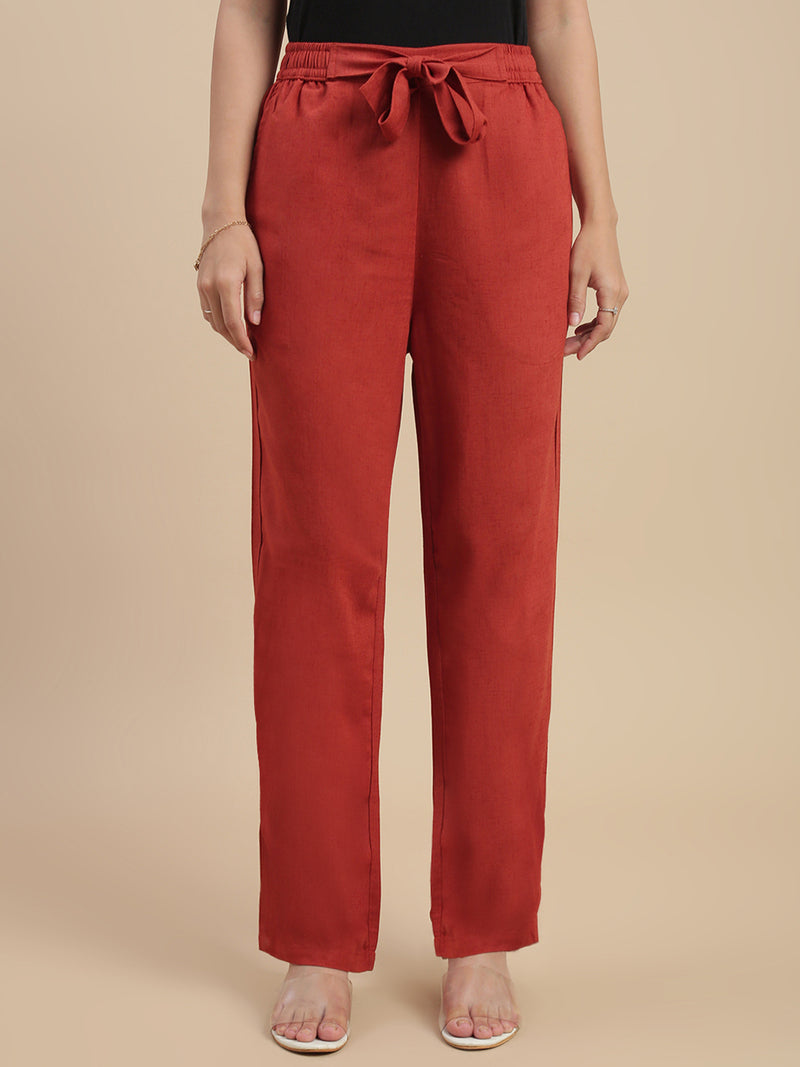 De Moza Women Casual Pants Rust Orange - De Moza