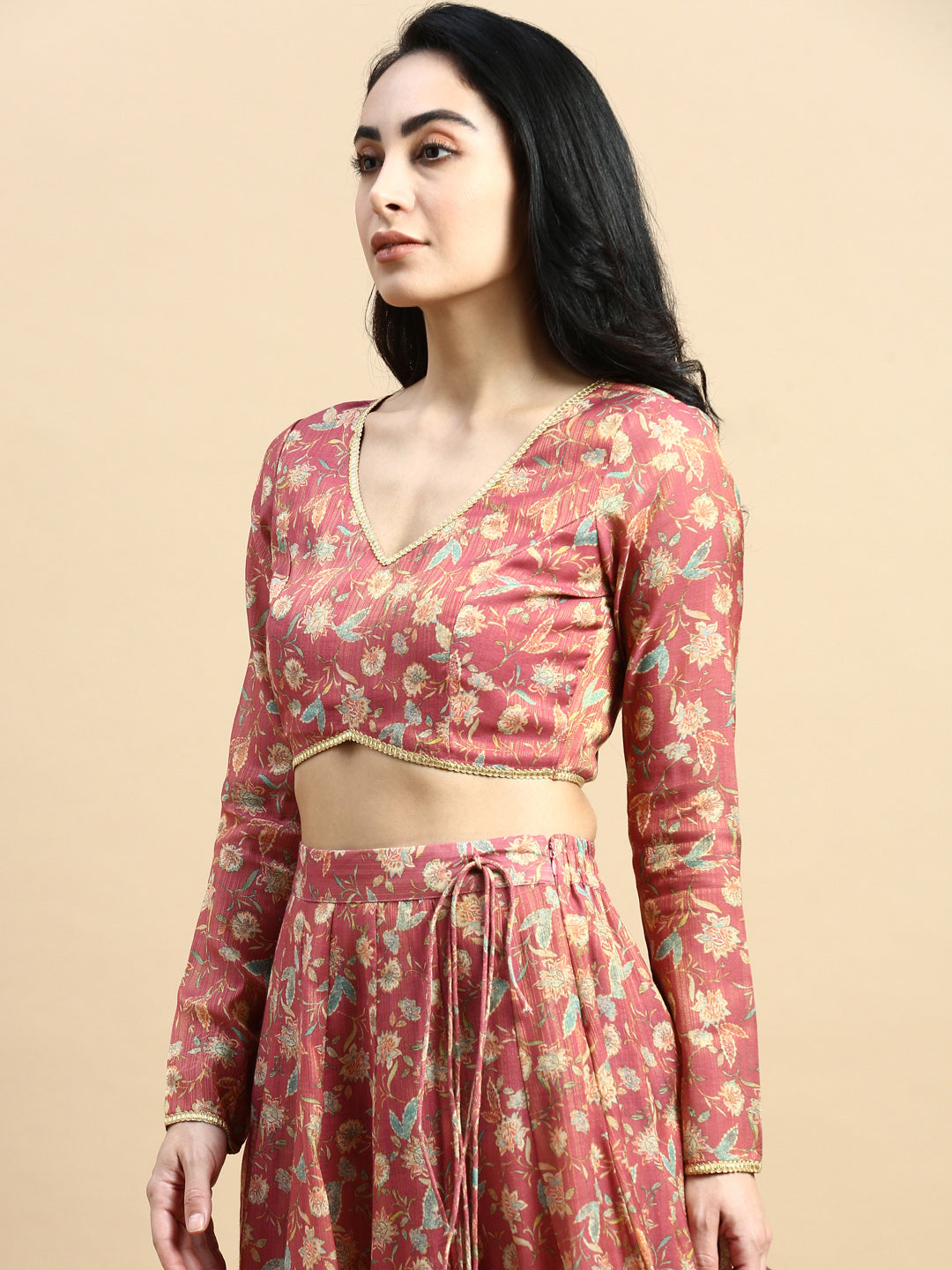 Crop Top Embroidered-Dark Pink - De Moza