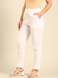 Cigarette Pant Embroidered-White - De Moza