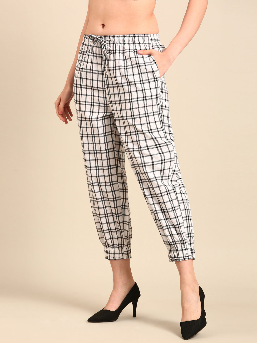 Harem Pant Checked-White - De Moza