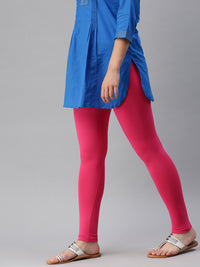 De Moza Ladies Ankle Length Leggings Solid Cotton Light Fuchsia