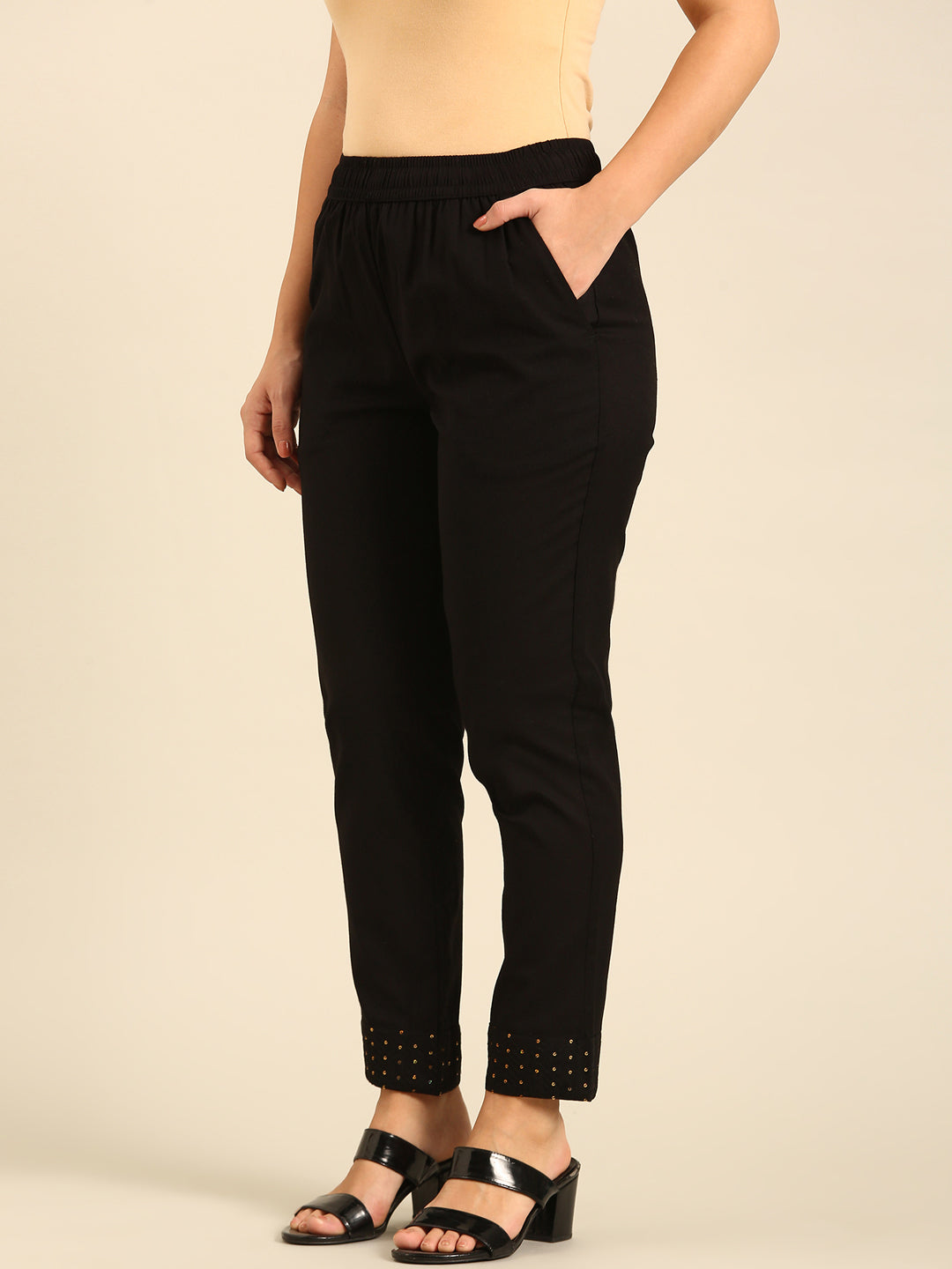 Cigarette Pant Embroidered-Black - De Moza