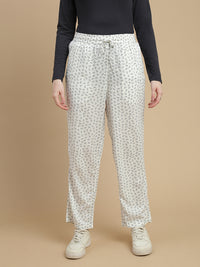 De Moza Women Woven Rayon Straight Fit Printed Straight Pant with Functional Pockets Offwhite - De Moza