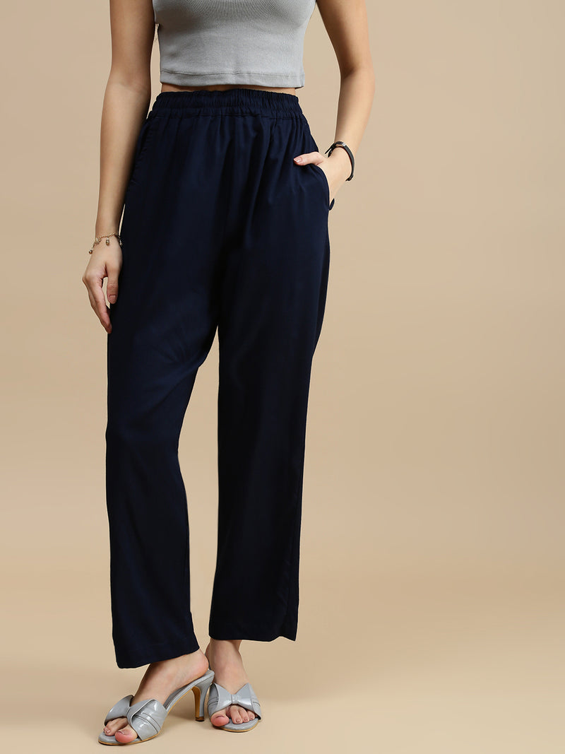 De Moza Women Casual Pants Dark Navy Blue