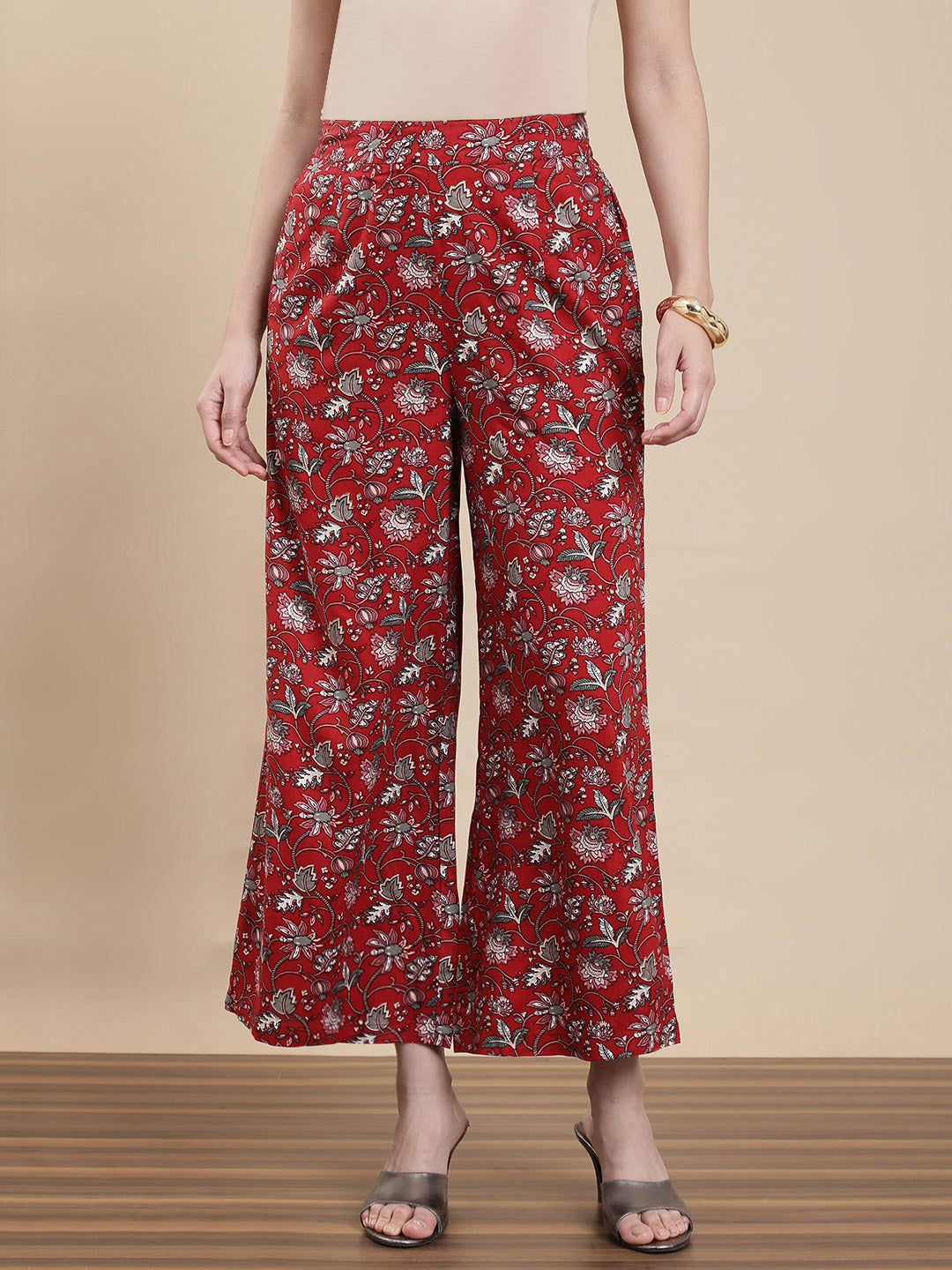 De Moza Women's Festive Palazzo Maroon