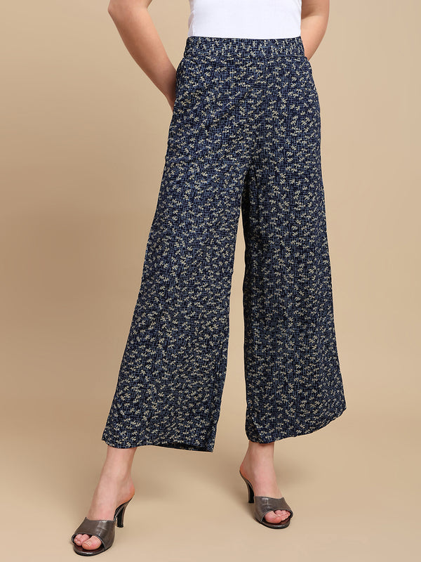 De Moza Women Festive Palazzo Navy Blue - De Moza