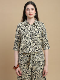 De Moza Women Woven Rayon Printed Regular Fit Shirt with 3/4th Sleeves Black - De Moza