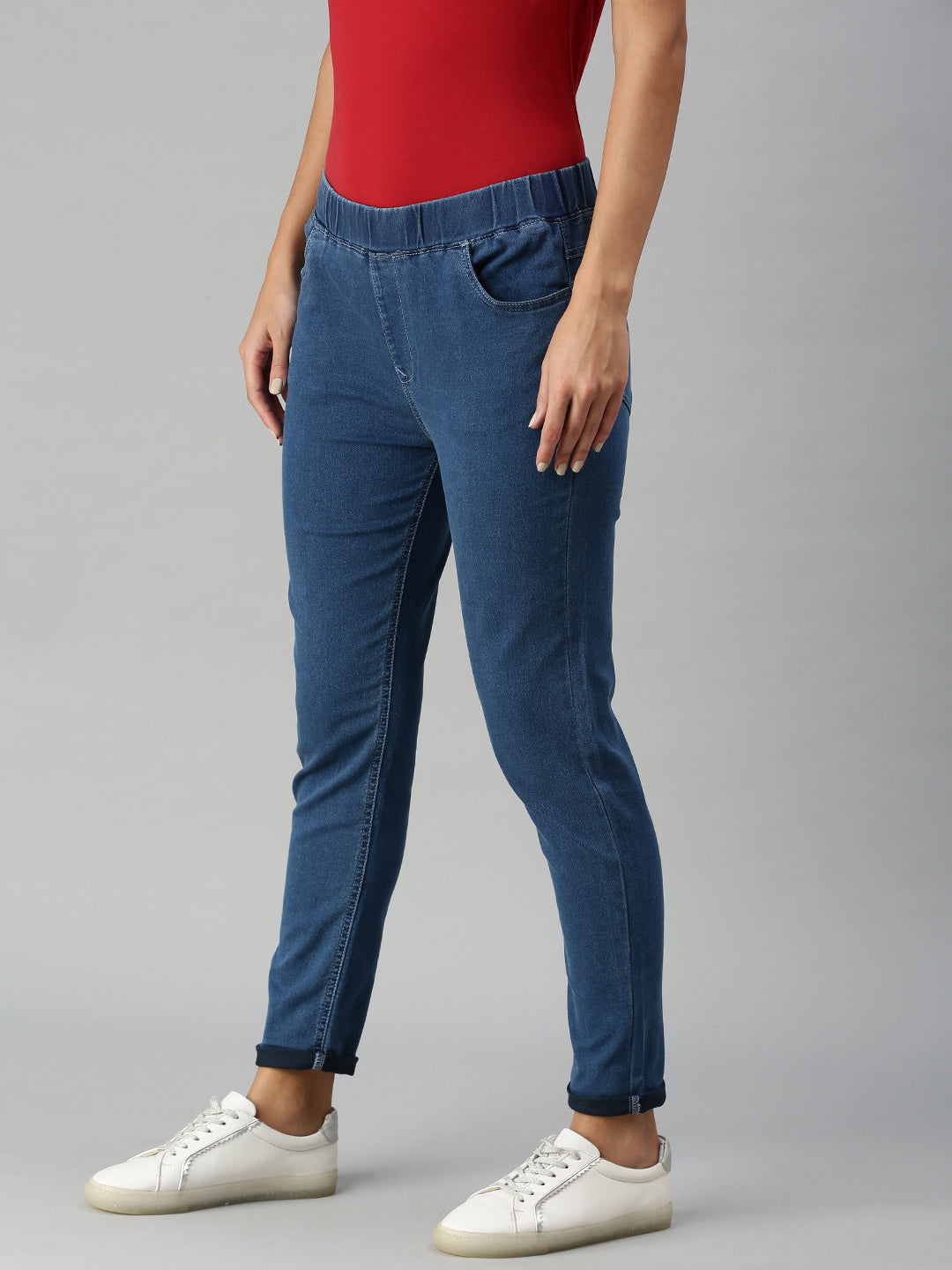 De Moza Women Casual Jegging Mid Blue