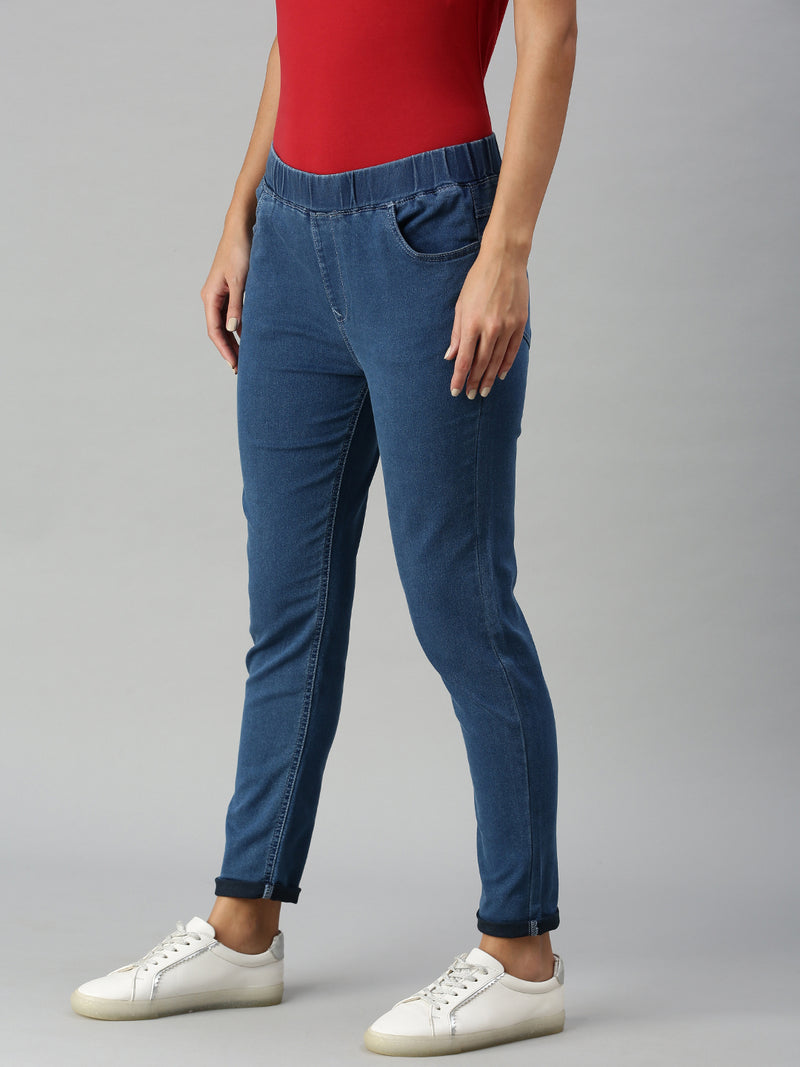 De Moza Women Casual Jegging Mid Blue