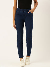 De Moza Women Jegging  Solid Cotton Indigo Blue - De Moza