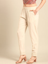 Straight Pant Embroidered-Natural - De Moza