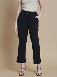 De Moza Women Woven Polyester Work wear Casual Pant with Functional Pockets Navy - De Moza