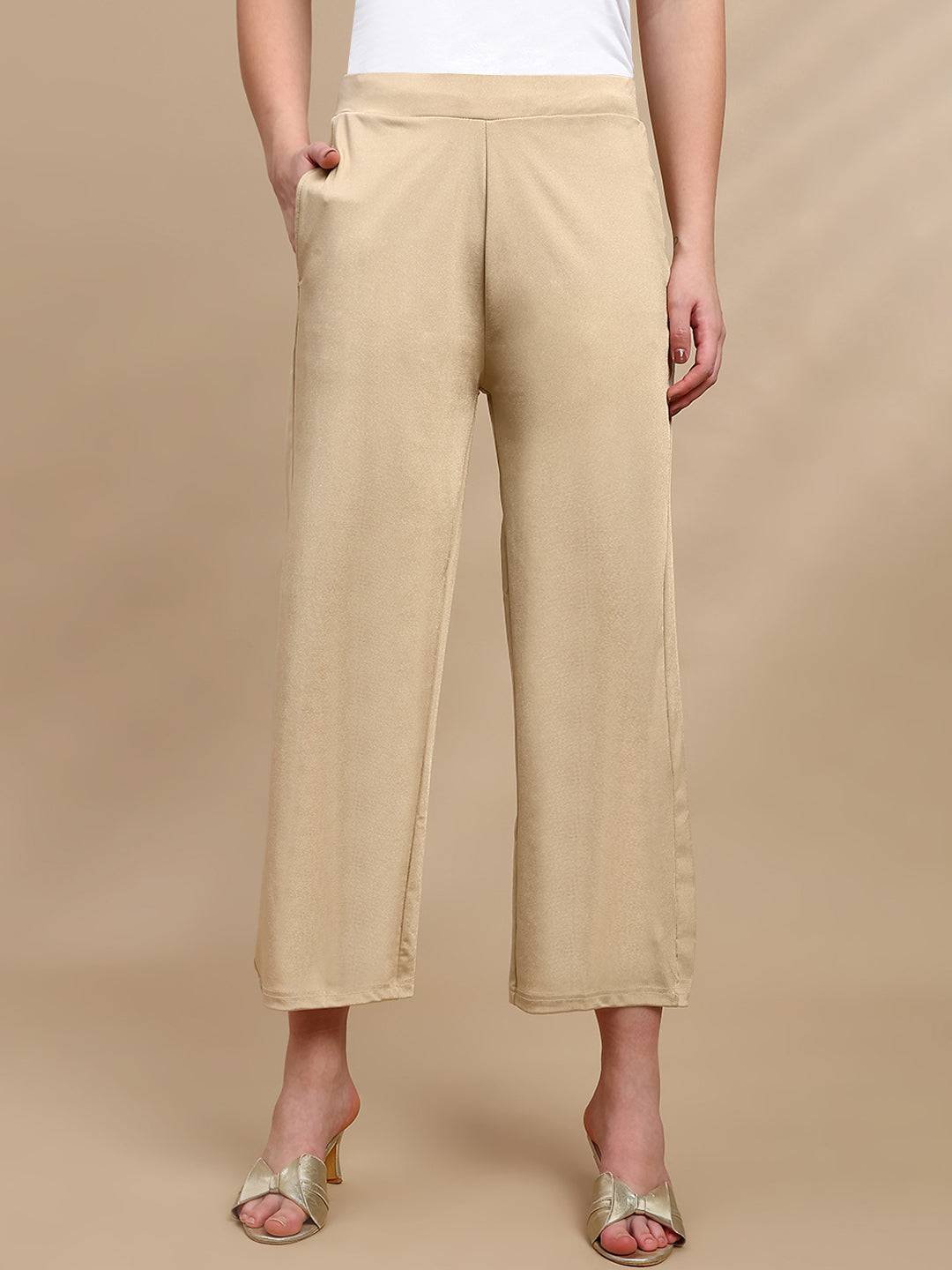 De Moza Women Festive Palazzo Light Gold - De Moza